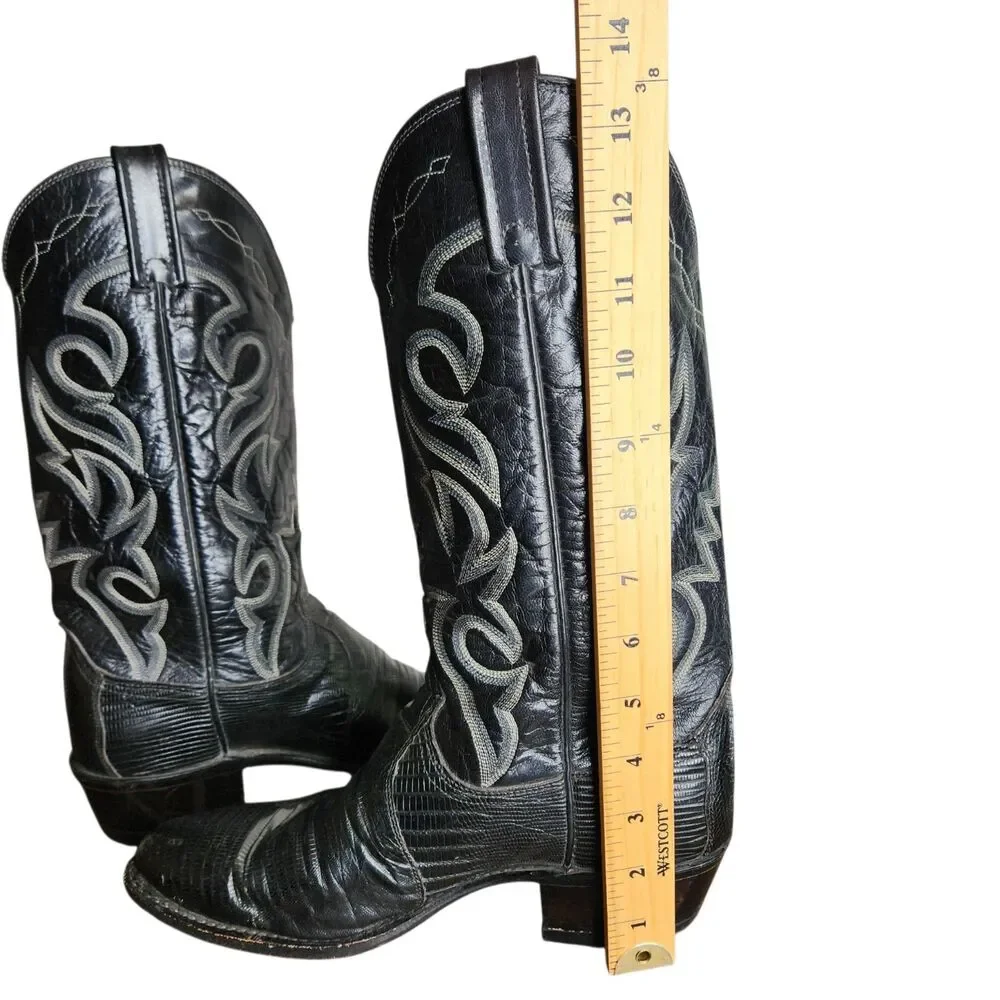 DAN POST Mens Exotic Leather Black Teju Lizard Western Cowboy Boots 8 EW 350 R